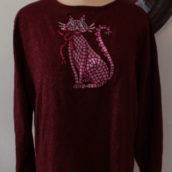 Bob Mackie Wearable Art Maroon Sparkle Knit Sweater - Picture 1 of 5
